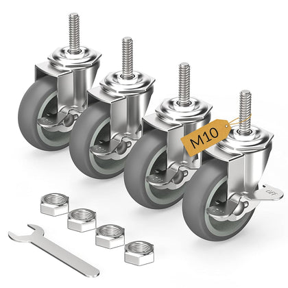 3 in Stem Casters Grey Side Brake  M10 x 1.5 x 30mm