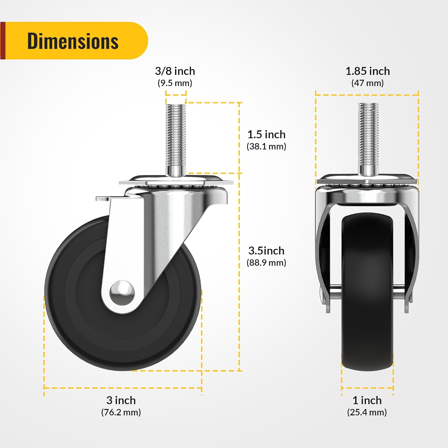 3 inch without Brake 3/8" -16 x 1-1/2" (Stem Length 1-1/2")