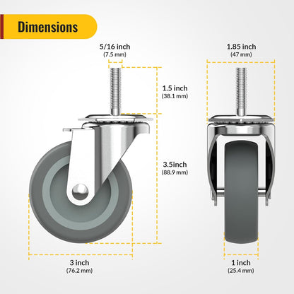 5/16" threaded stem casters without brake dimension