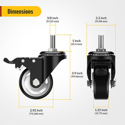 3 in Stem Casters Black Total Lock 3/8" -16 x 1"