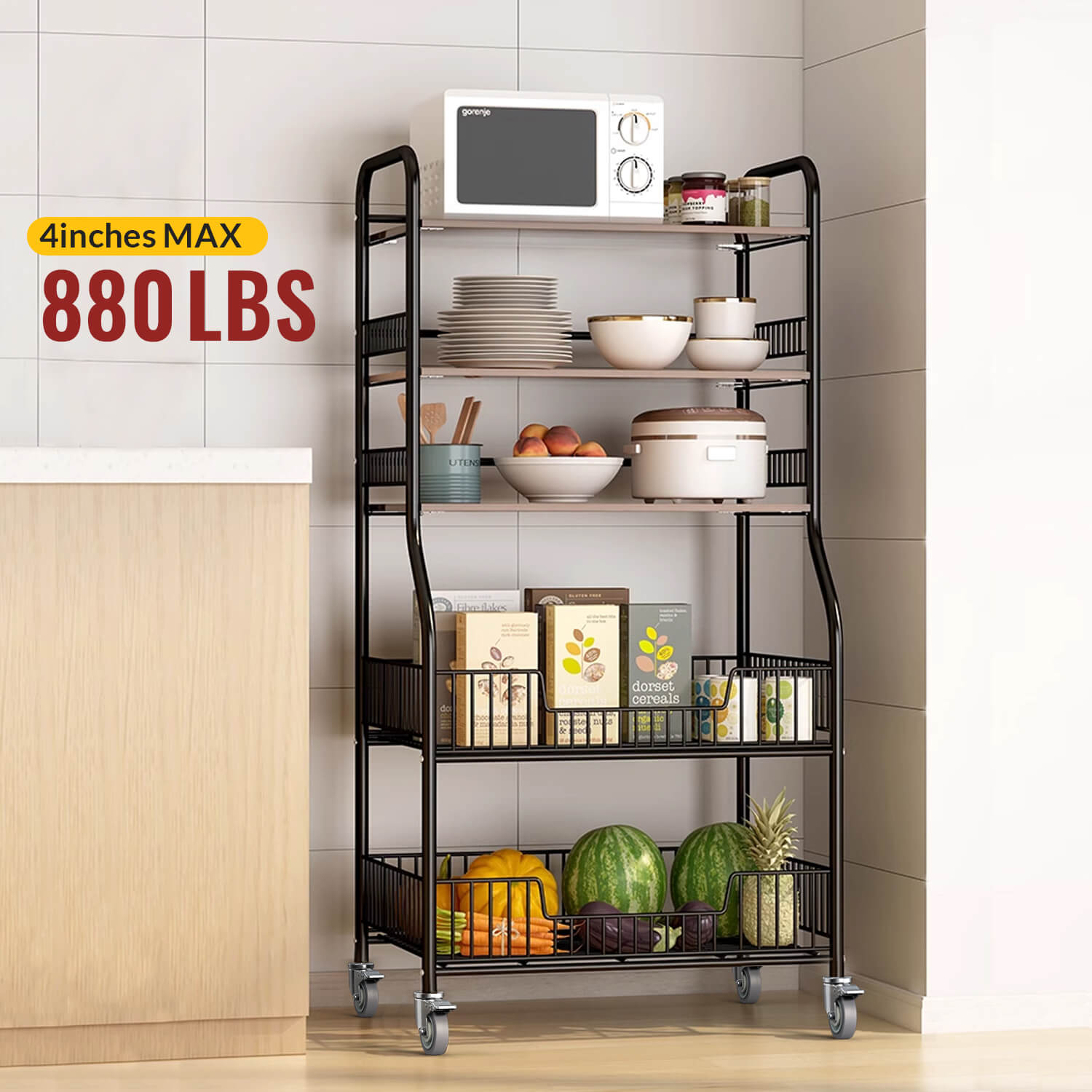 4-inch adjustable expanding stem caster wheels with 880 lbs load capacity installed on utility cart - Holkie