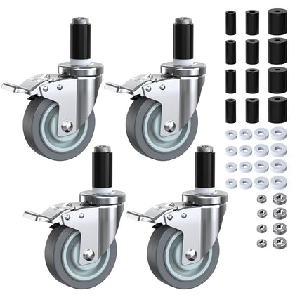 4-inch adjustable expanding stem caster with total lock, heavy-duty swivel caster wheel - Holkie