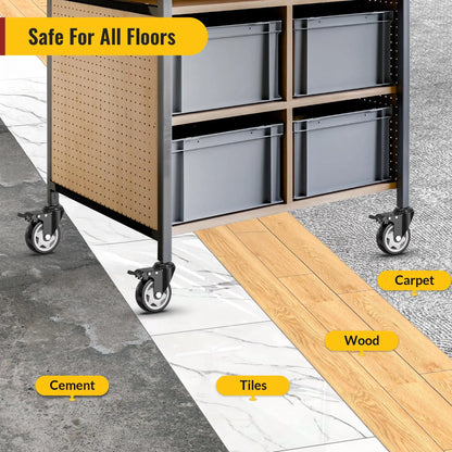 4 in Stem Casters Black Total Lock 3/8" -16 x 1" (Set of 8)