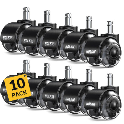 Black Office Chair Wheels Dual Rubber Casters 11x22mm (Set of 10)