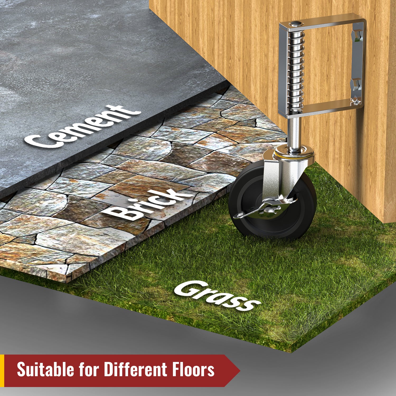 4 inch spring loaded gate caster with side brake, works on cement, brick, grass, and uneven surfaces - Holkie