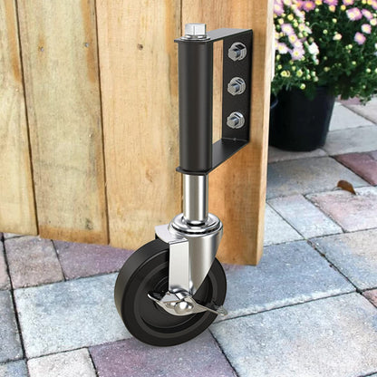 4 inch gate wheel with upgraded spring loaded side brake, swivel caster support for wooden fence and metal gates - Holkie