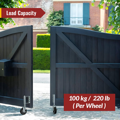 4 inch grey gate caster wheel with upgraded spring and brake, per wheel supports 220lb capacity for large gates - Holkie