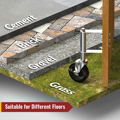 4 inch upgraded spring loaded grey gate caster with side brake, works on cement, brick, grass, and uneven surfaces - Holkie