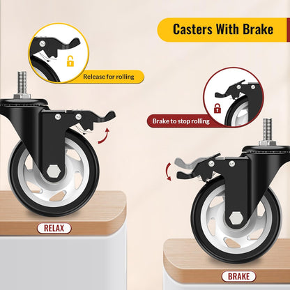 2 in Stem Casters Black Total Lock 3/8" -16 x 1"