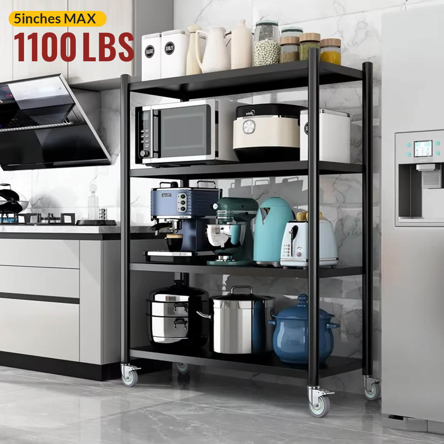 5-inch adjustable expanding stem caster wheels with 1100 lbs load capacity installed on utility cart - Holkie