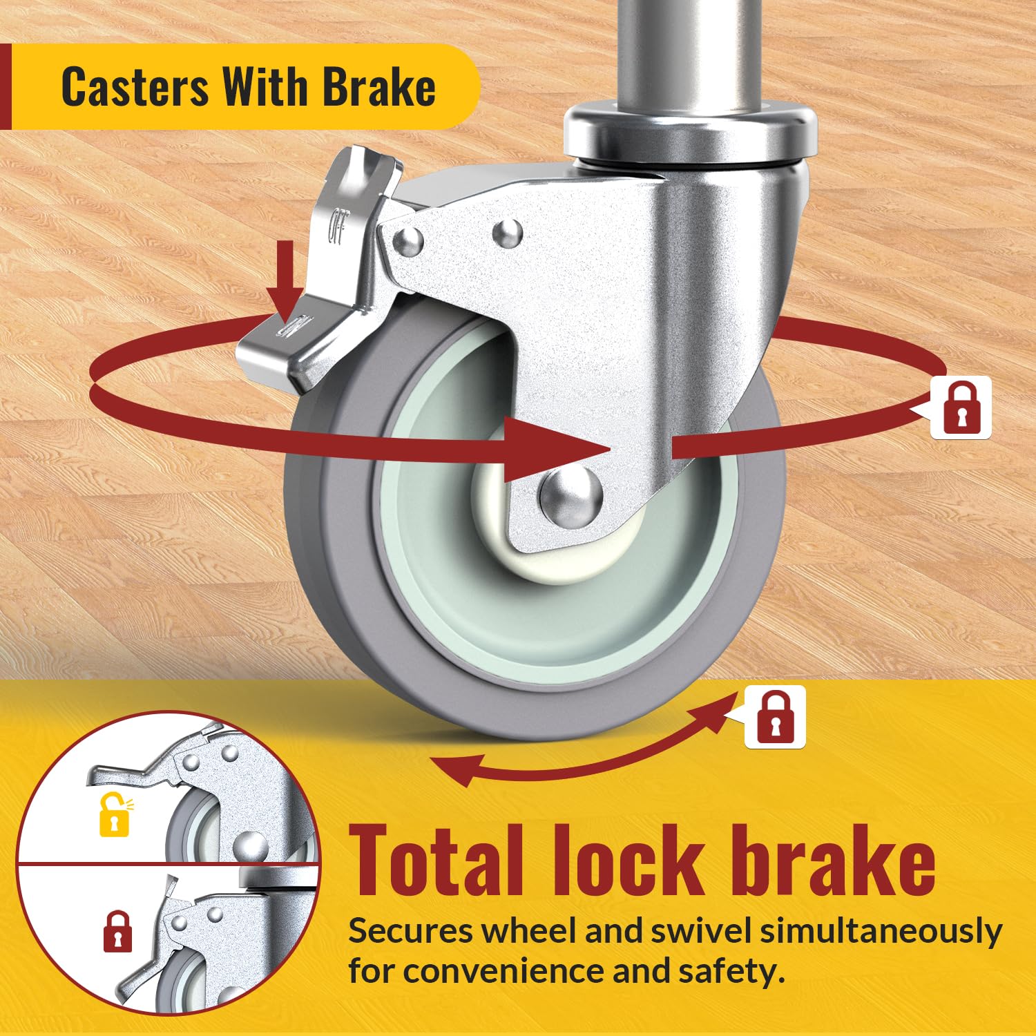 5-inch adjustable expanding stem caster with brake and swivel function - Holkie