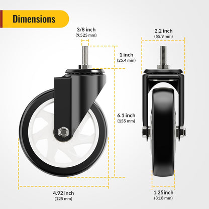 5 inch stem caster dimension 3/8"-16 threaded stem casters no brake