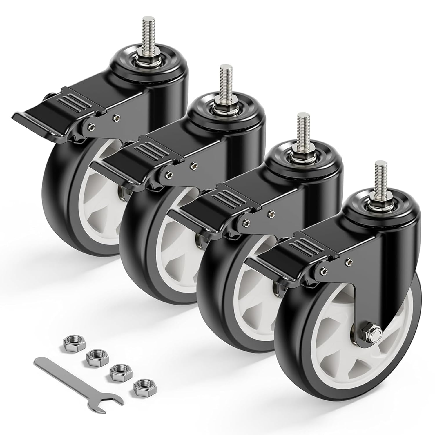 5 inch stem caster total lock 3/8"-16 threaded black - Holkie