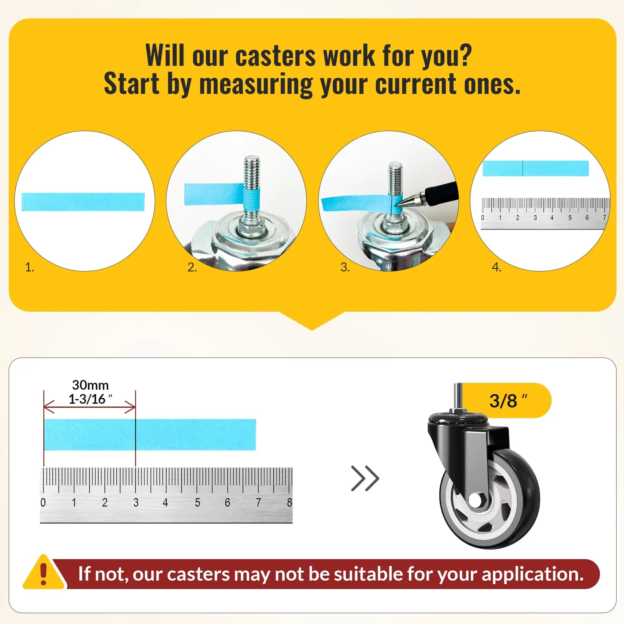 4 in Stem Casters Black Total Lock 3/8" -16 x 1" (Set of 8)
