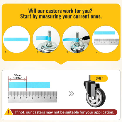 4 in Stem Casters Black Total Lock 3/8" -16 x 1" (Set of 8)