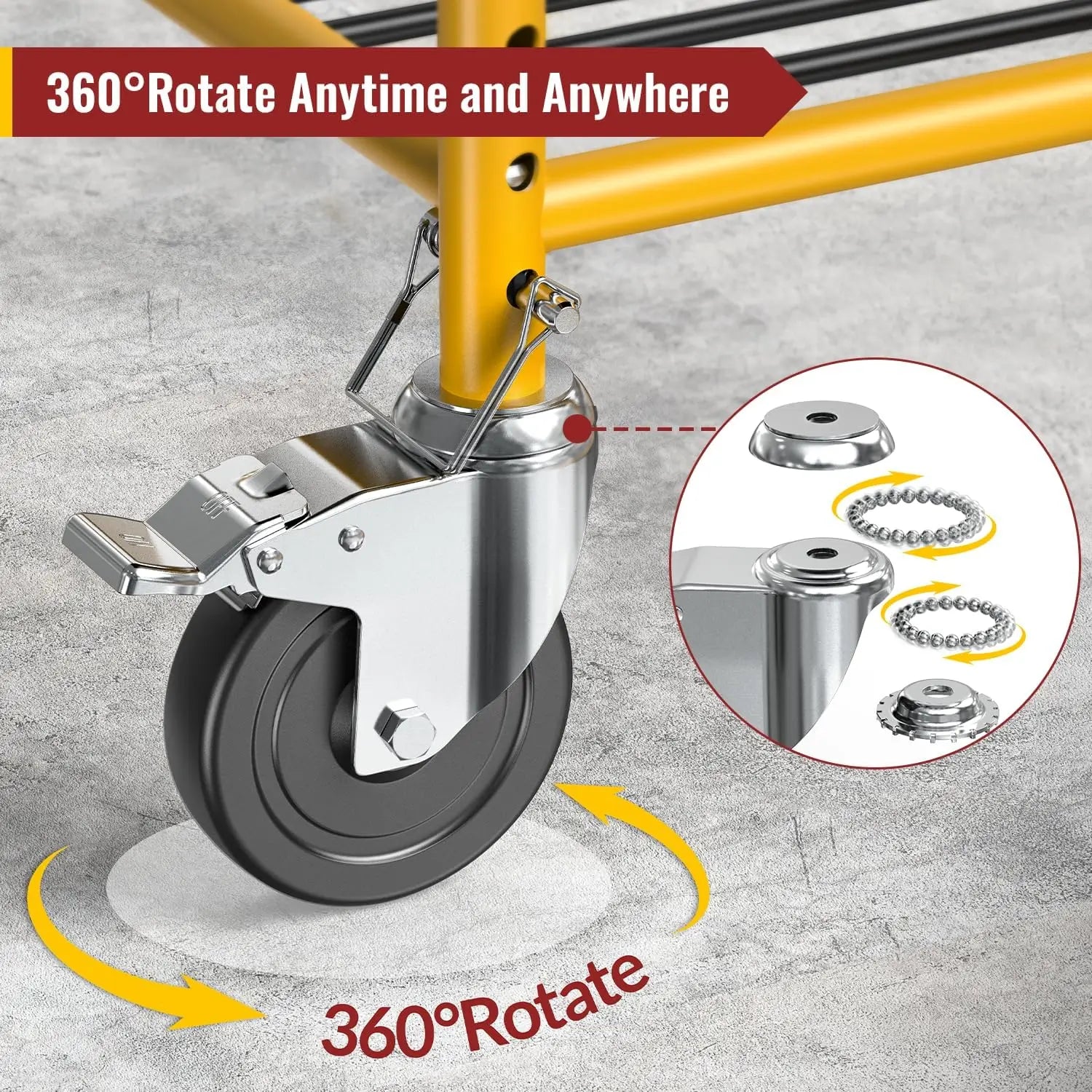 5" Scaffold Caster Wheels with Dual Brake – 1,190 lb Capacity (Set of 4)