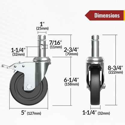 5" Scaffold Caster Wheels with Dual Brake – 1,190 lb Capacity (Set of 4)