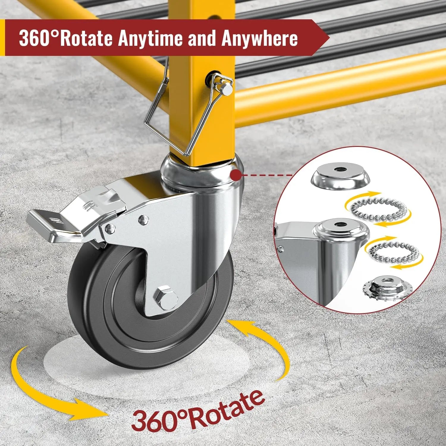 5" Scaffold Caster Wheels with Dual Brake – 1,190 lb Capacity (Set of 4)