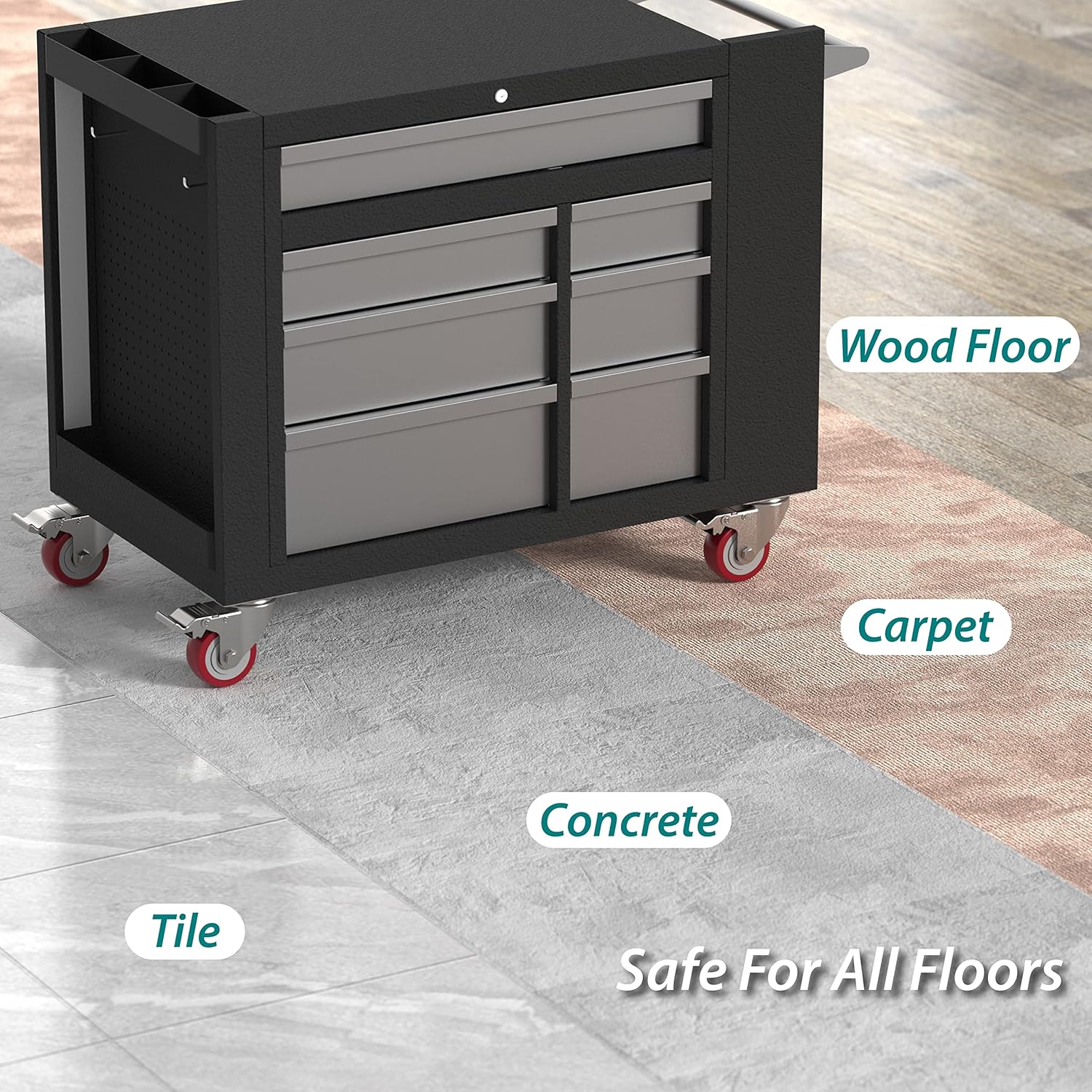 5 in Plate Casters Red with Brake