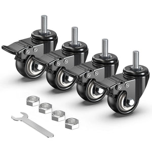 2 in Stem Caster Wheel Black Total Lock 3/8" -16 x 1"