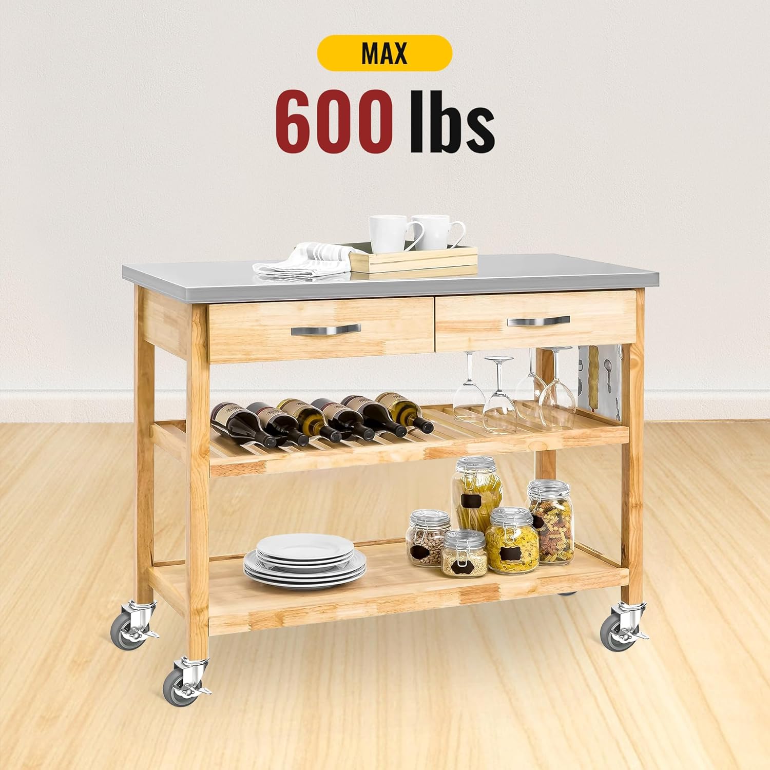 600lb weight secured by side brake on 3-inch casters - Holkie