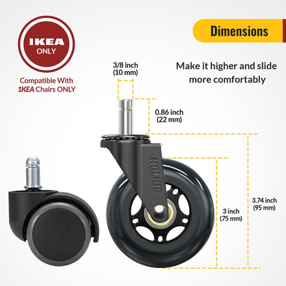 Black Office Chair Wheels 10x22mm