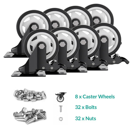 4 in Plate Casters Black with Brake (Set of 8)