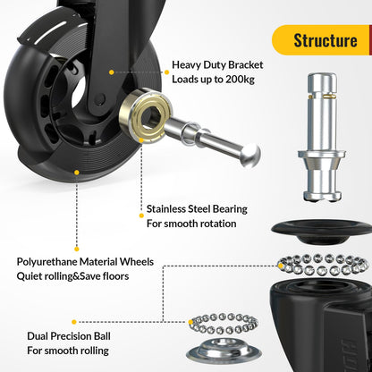 Black Office Chair Wheels 10x22mm