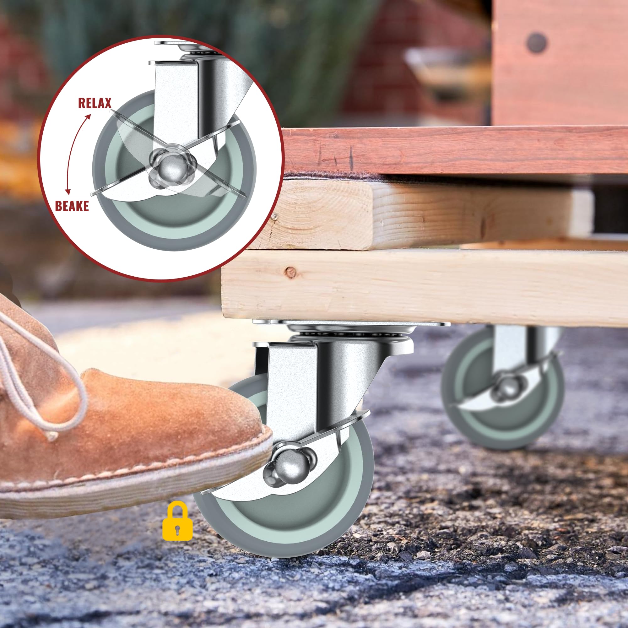 3 in Plate Casters Grey with Side Brake