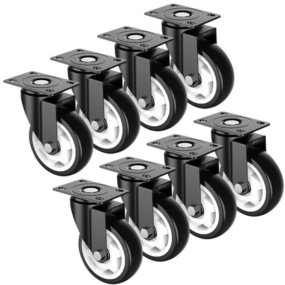 4 in Plate Casters Black without Brake (Set of 8)