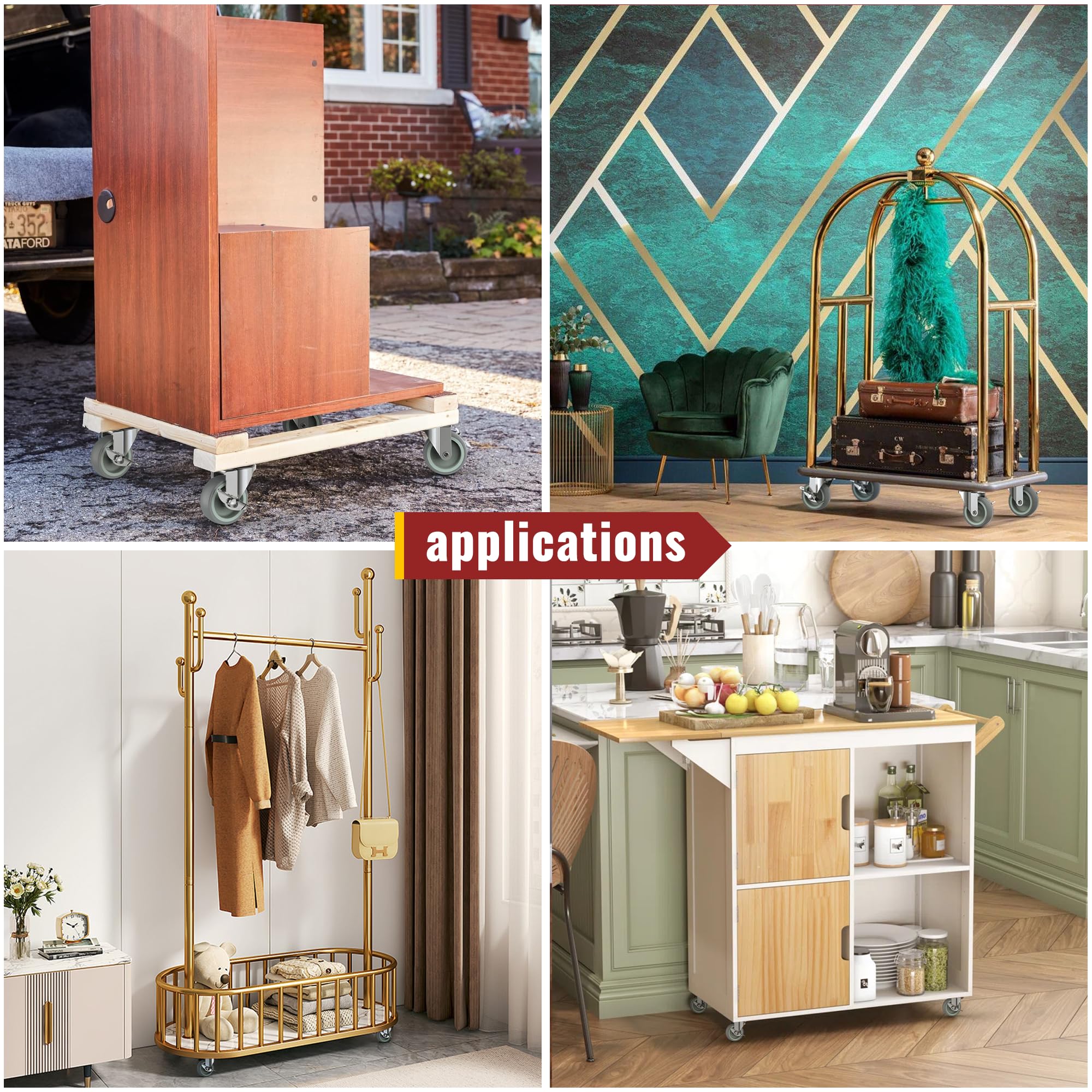 3 in Plate Casters Grey with Side Brake