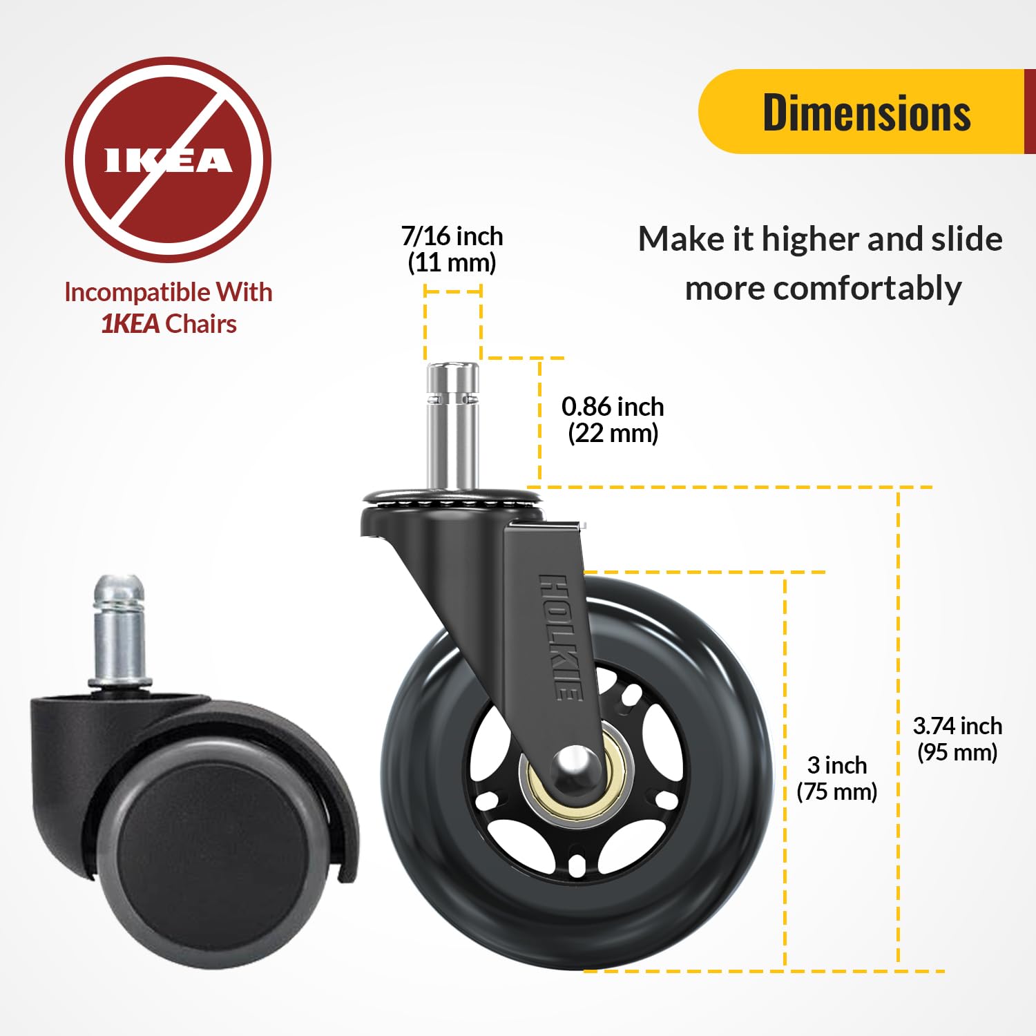 Black Office Chair Wheels 11x22mm