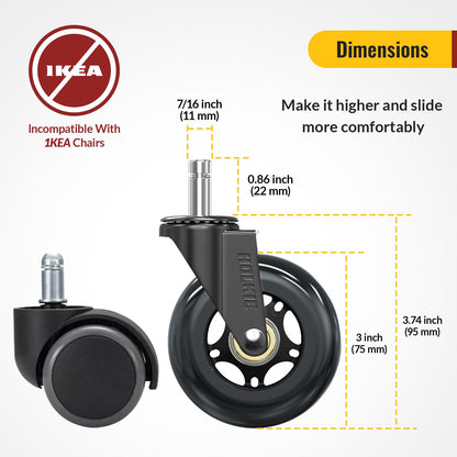 Black Office Chair Wheels 11x22mm