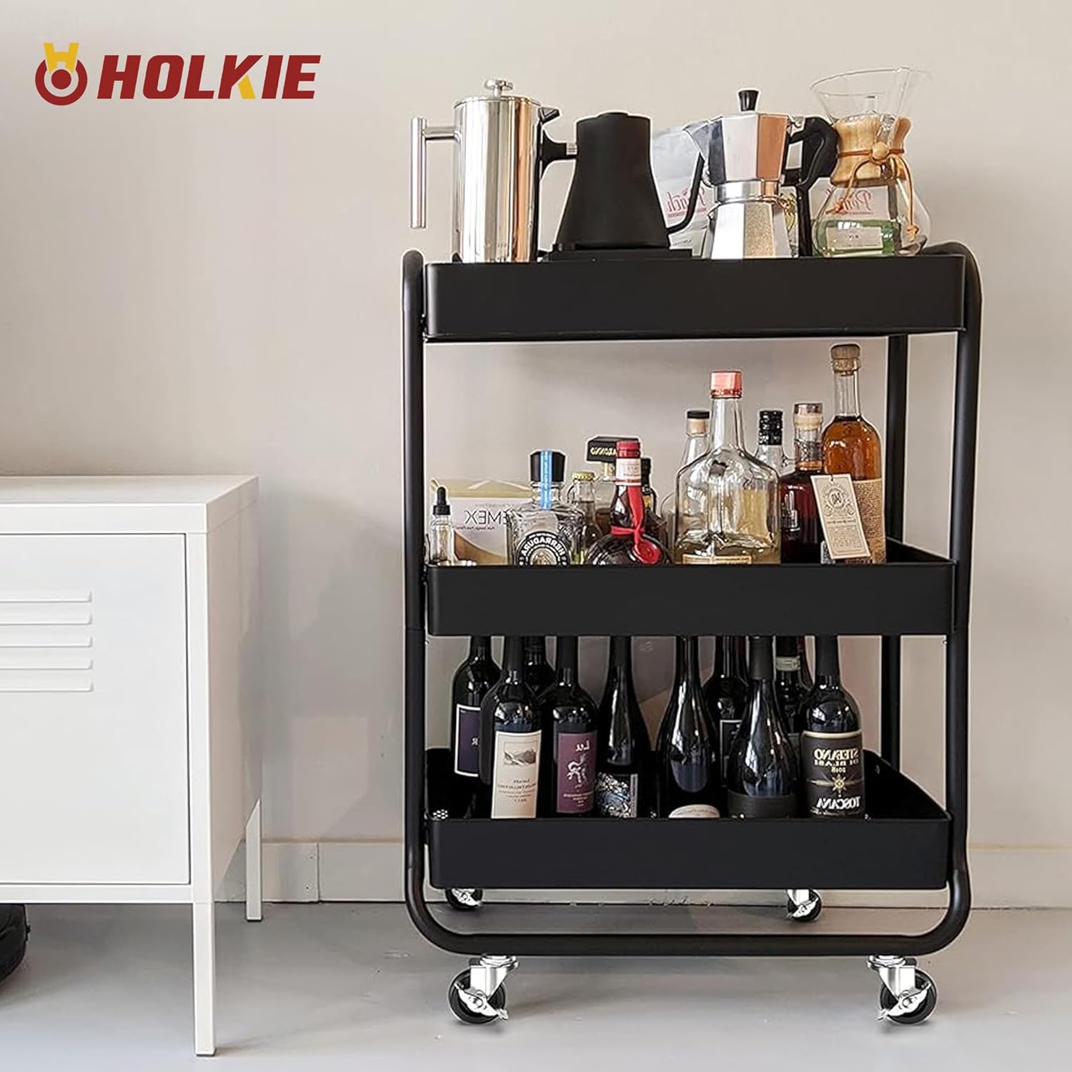 Black 3 inch stem caster wheels on rolling cart