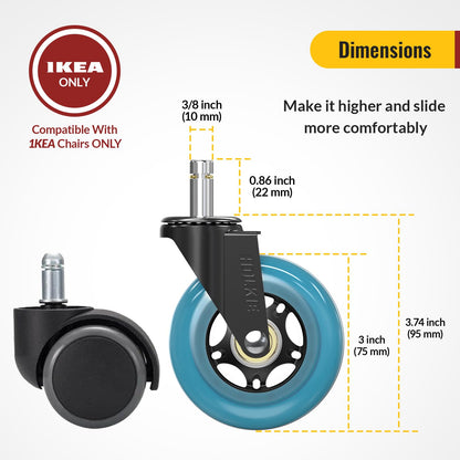 Blue Office Chair Wheels 10x22mm