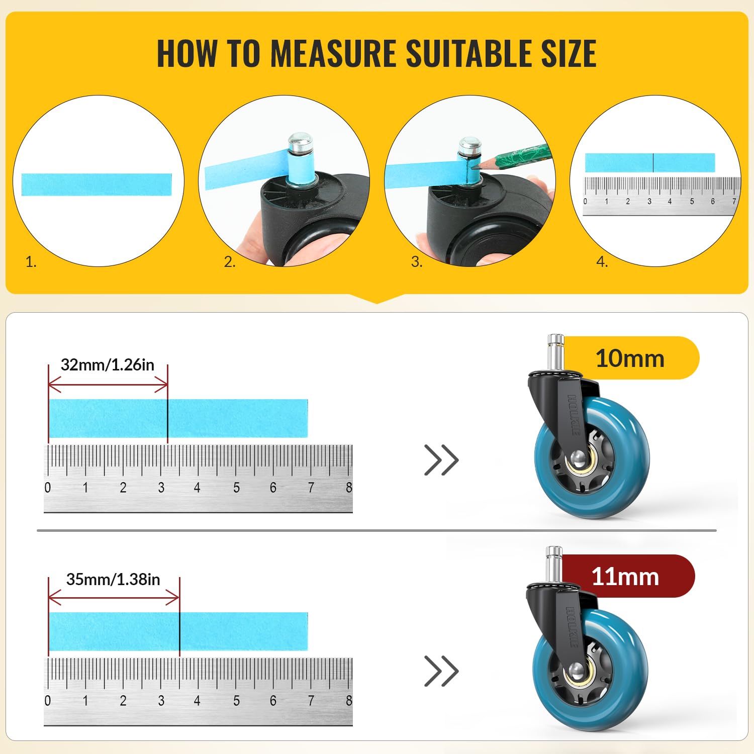Blue Office Chair Wheels 11x22mm
