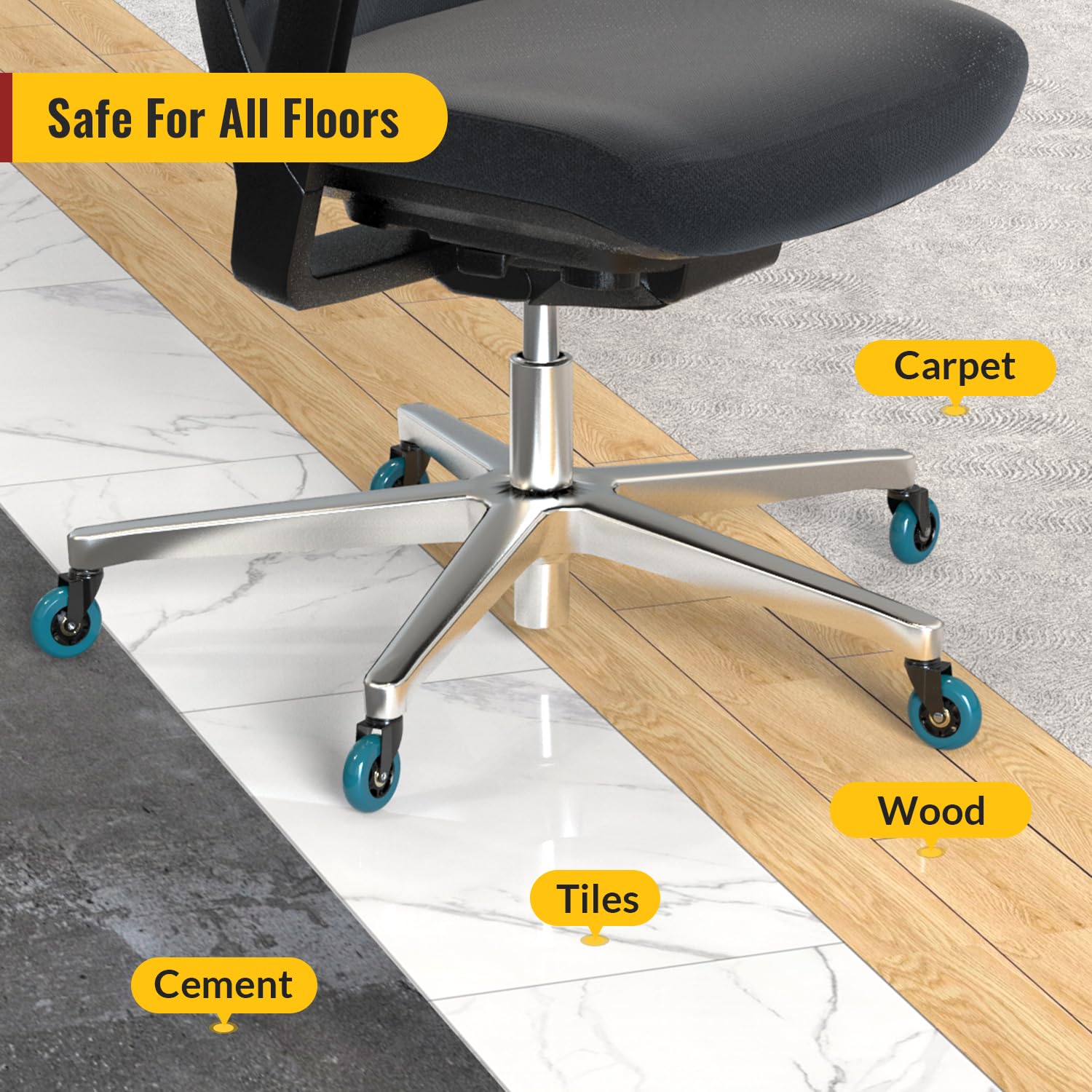 Blue Office Chair Wheels 10x22mm