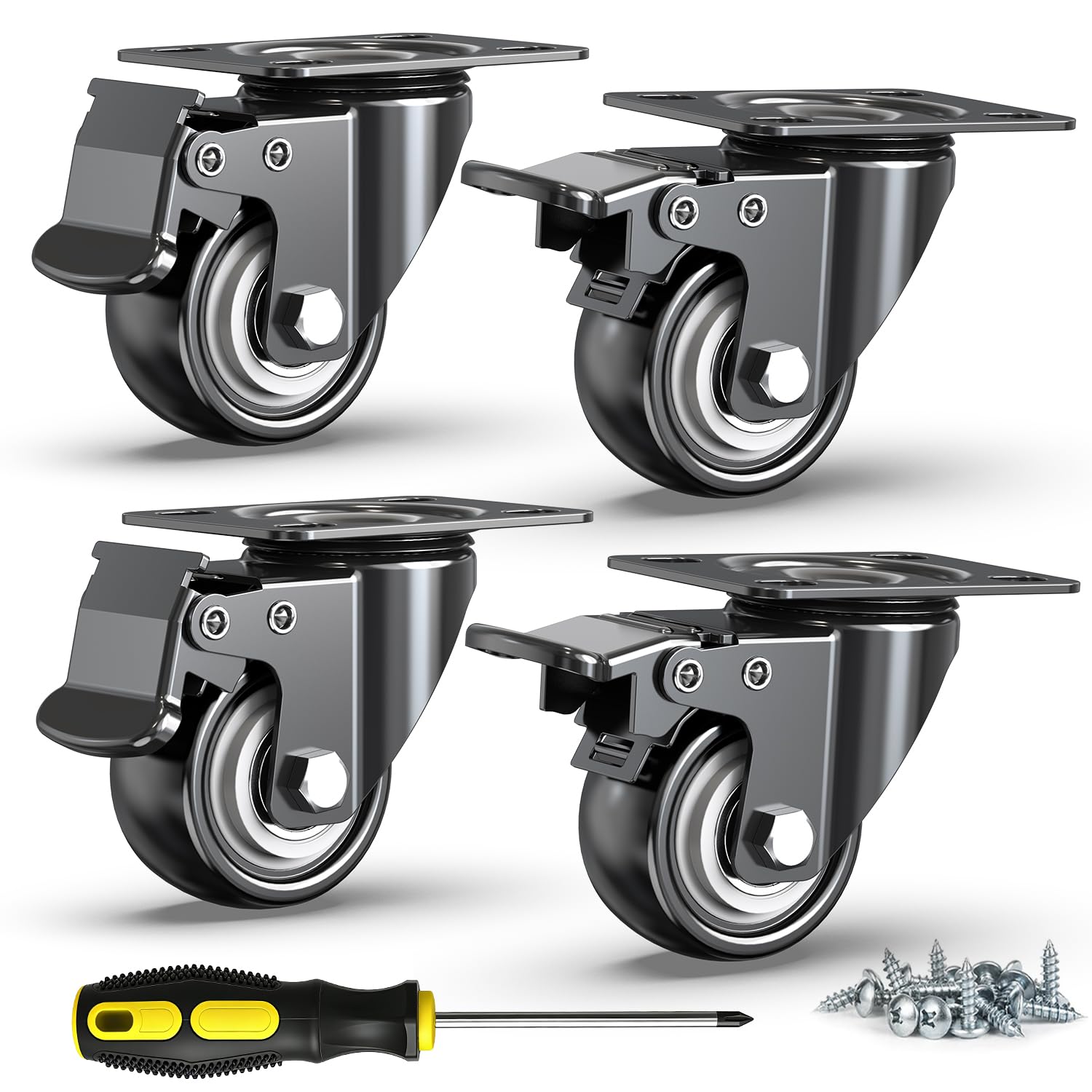 2 in Plate Casters Black with Brake