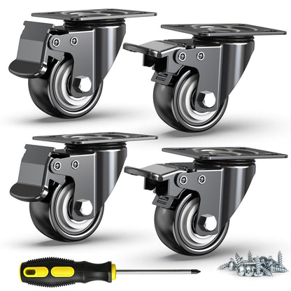2 in Plate Casters Black with Brake
