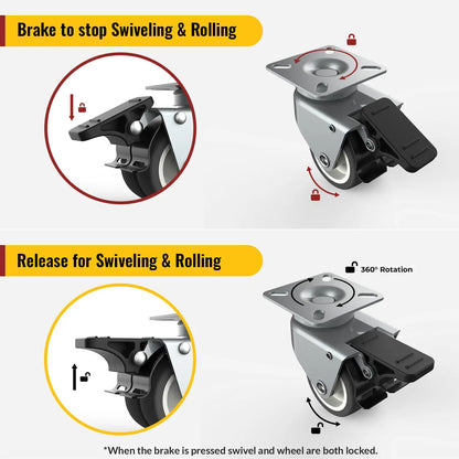 2 in Double Plate Casters Grey (2 Brake & 2 No Brake)