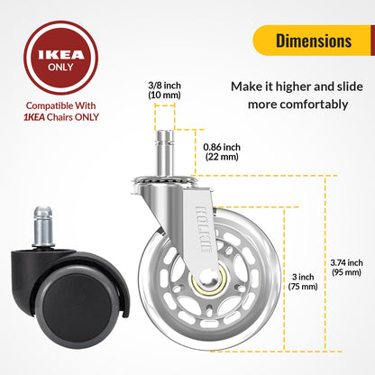 Silver Office Chair Wheels 10x22mm