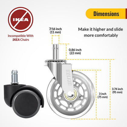 Silver Office Chair Wheels 11x22mm