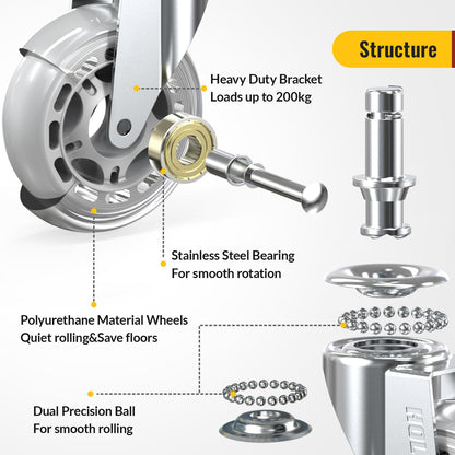 Silver Office Chair Wheels 11x22mm