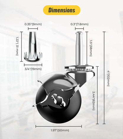 Ball caster grip ring stem dimensions chrome