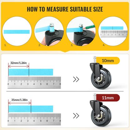 Black Office Chair Wheels 10x22mm