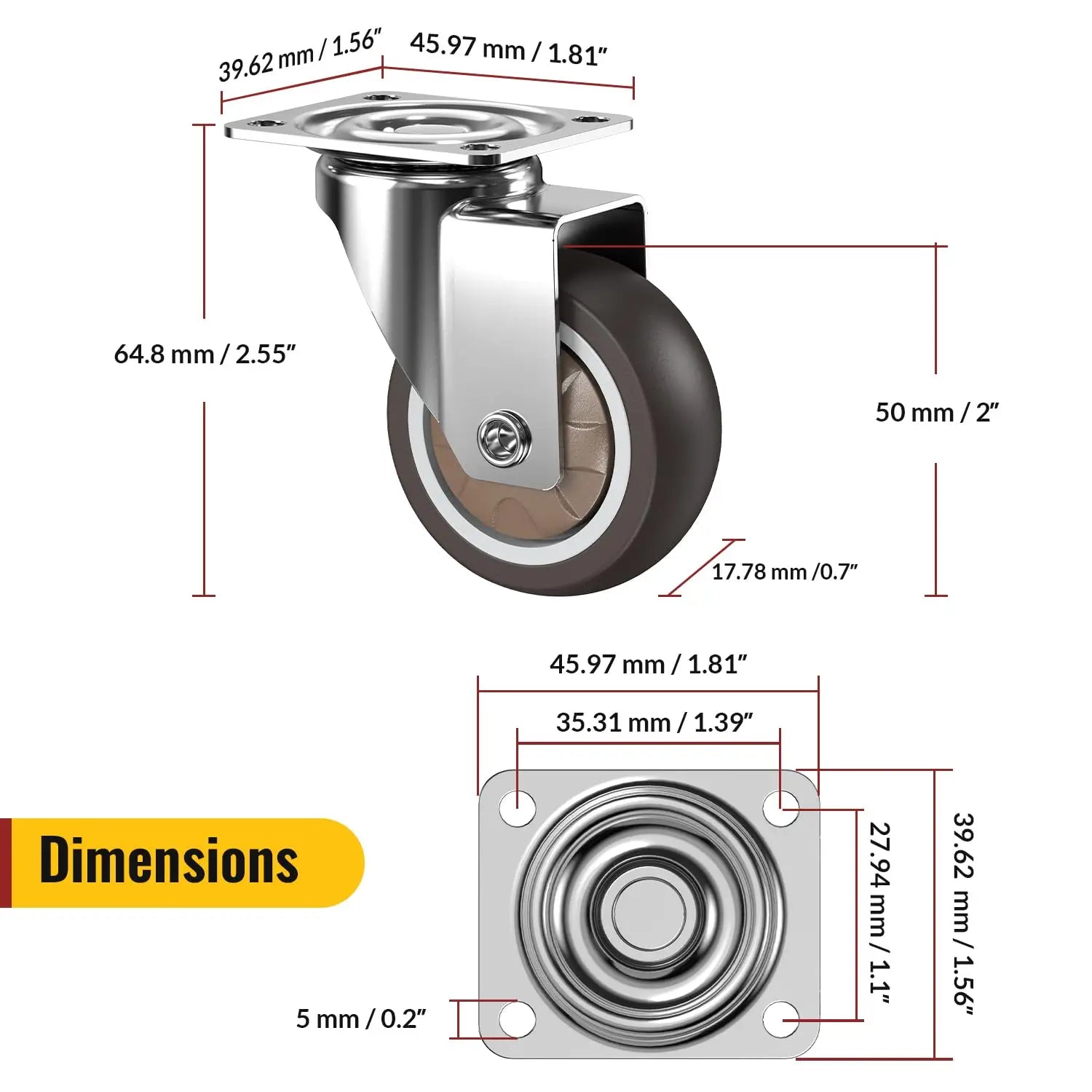 2 in Plate Casters Brown without Brake