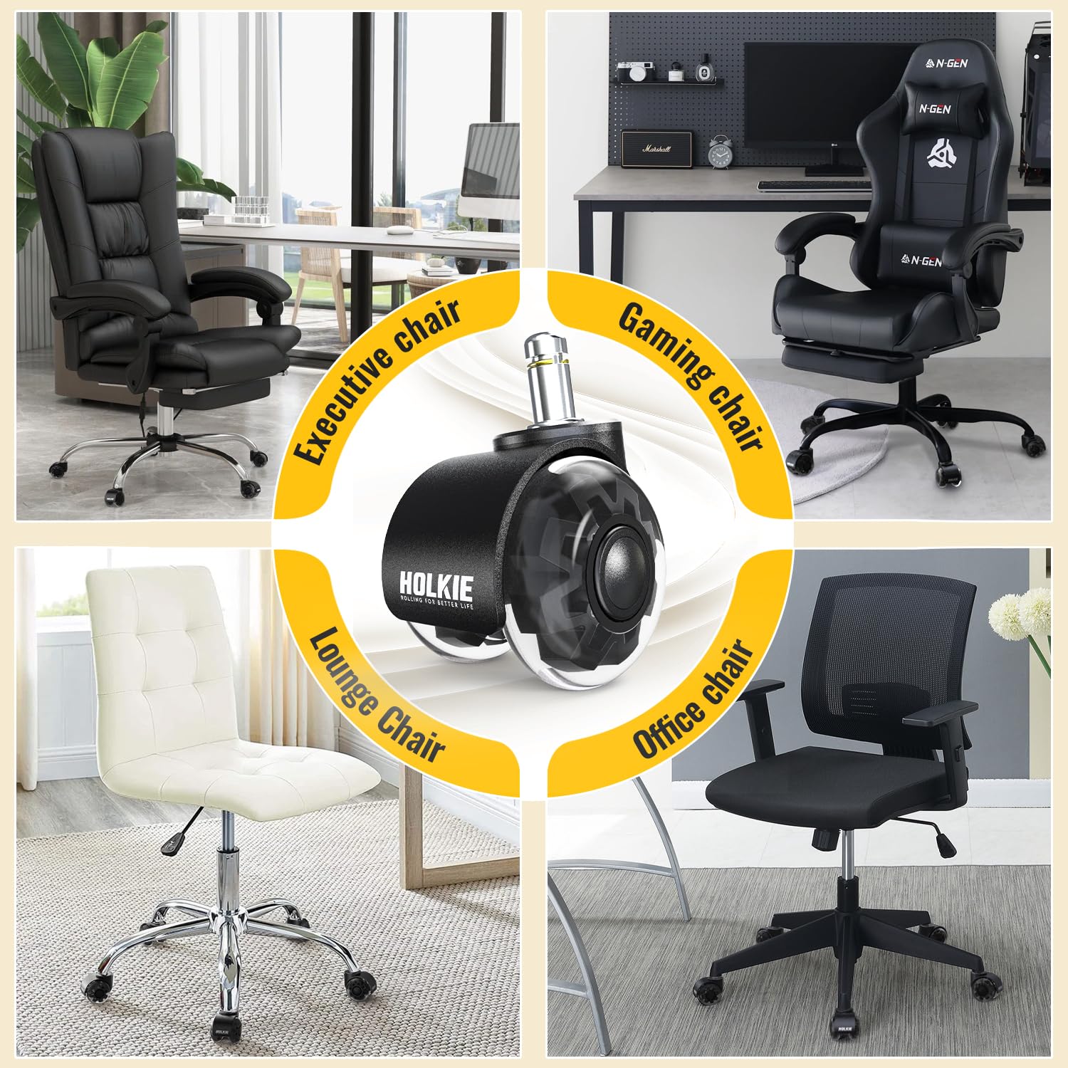 dual rubber office caster wheel compatible with a variety chair, executive chair, gaming chair, lounge chair, office chair - Holkie
