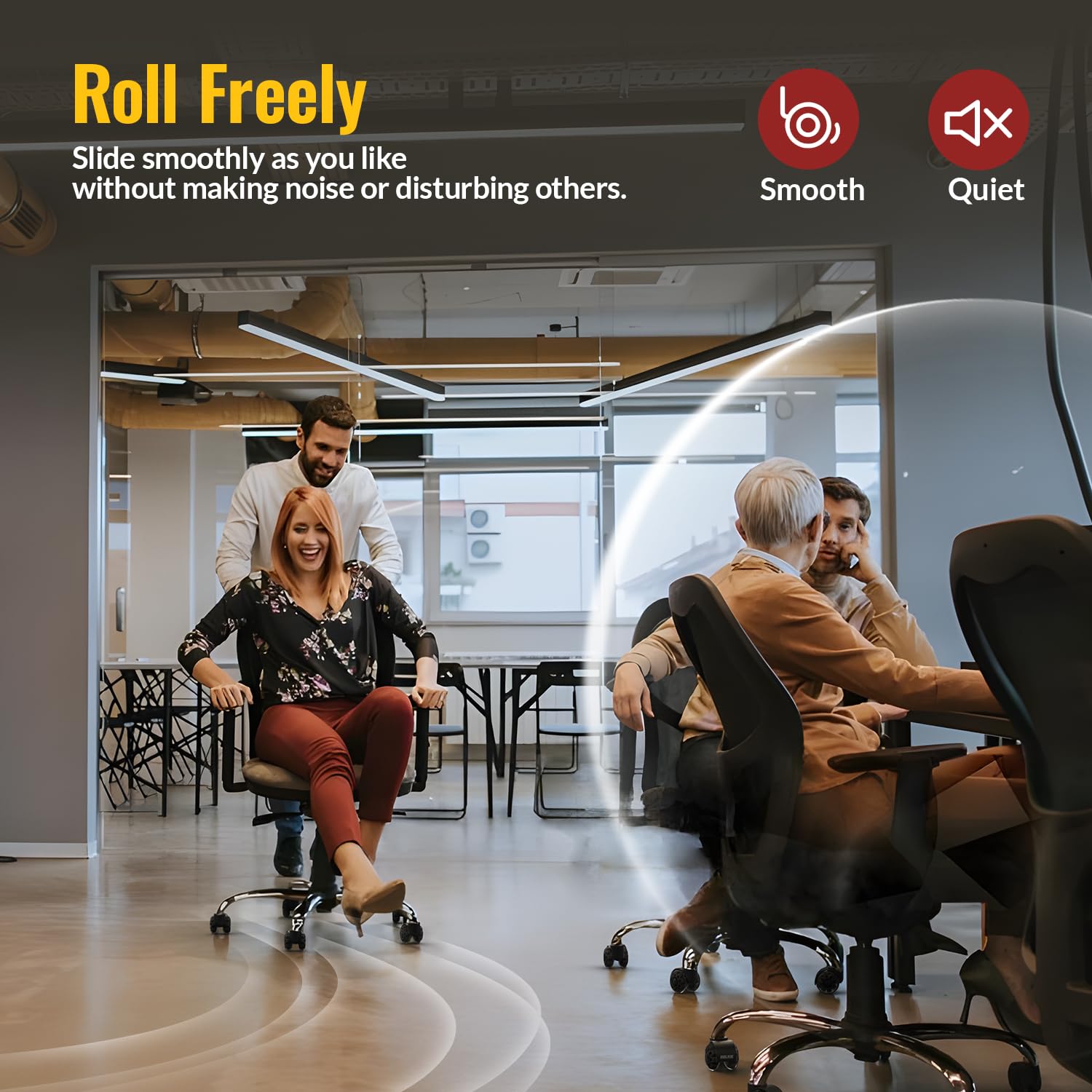 dual rubber office caster wheel smoothly roll without making noise or disturbing others