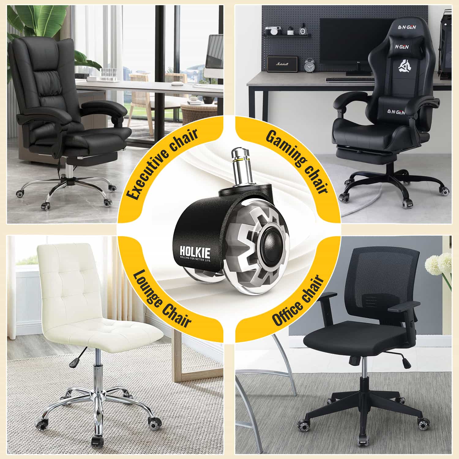 Grey dual rubber office caster wheel compatible with a variety chair, executive chair, gaming chair, lounge chair, office chair - Holkie