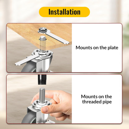 Grey stem threaded caster wheel installation guide.